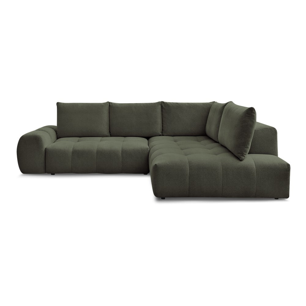 Zelená ženilková rozkladacia/s úložným priestorom rohová pohovka (pravý roh/do L) Everest – Bobochic Paris