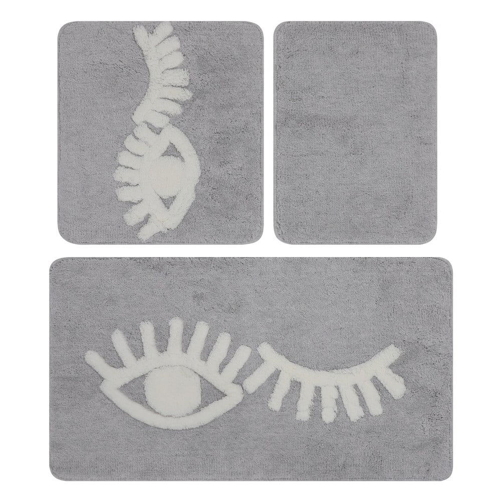 Sivé kúpeľňové predložky v súprave 3 ks 60x100 cm Big Eyes – Foutastic