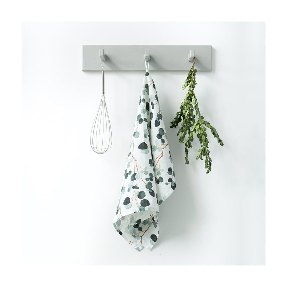 Bielo-zelená ľanová utierka Linen Tales Eucalyptus