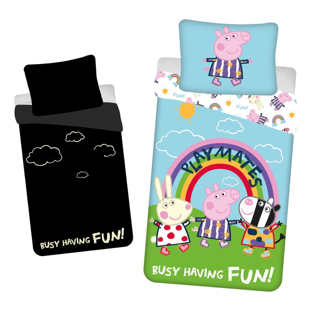 Bavlnené detské obliečky so svietiacim efektom na jednolôžko 140x200 cm Peppa Pig – Jerry Fabrics
