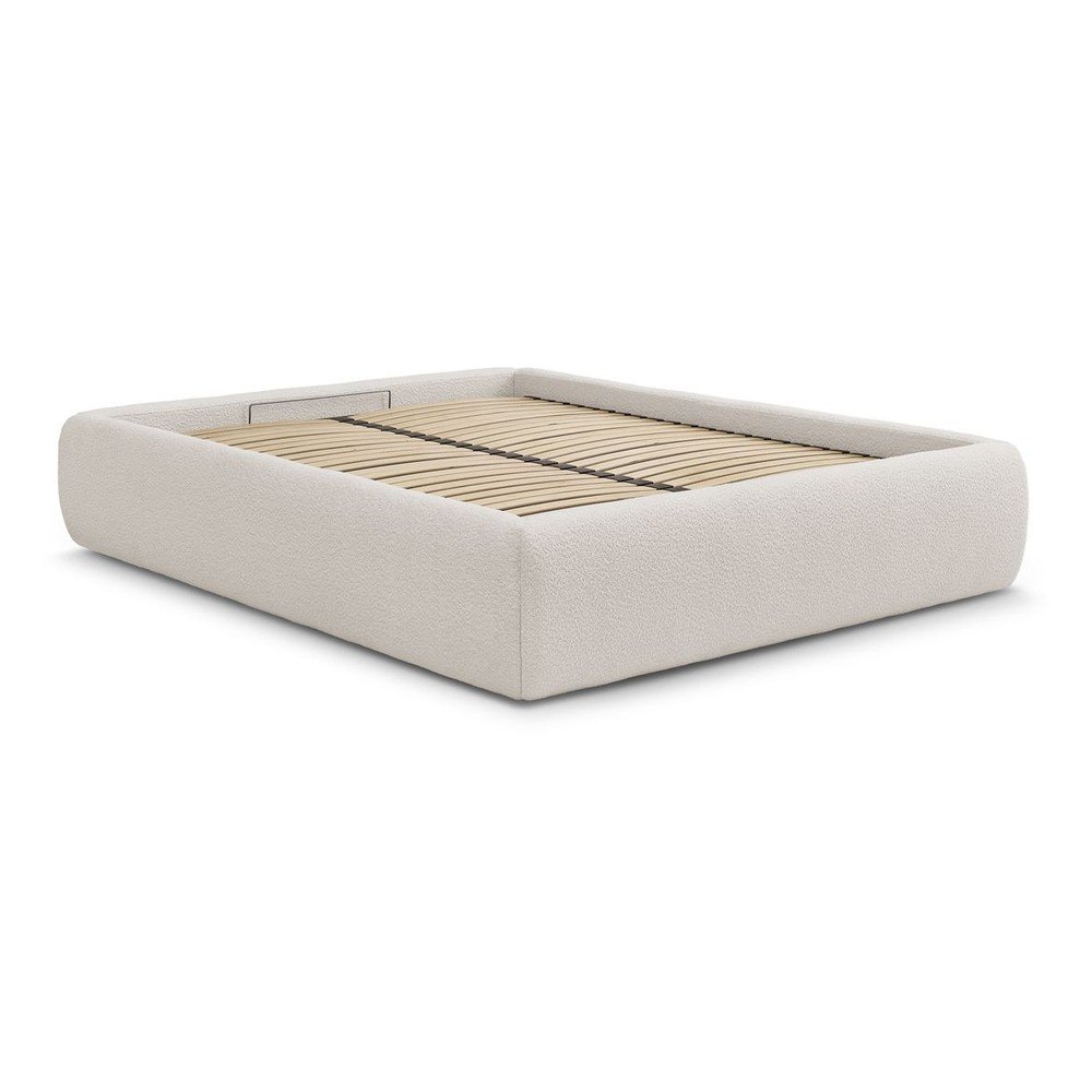 Biela čalúnená dvojlôžková posteľ s úložným priestorom/bez čela s roštom 160x200 cm Inera – Bobochic Paris