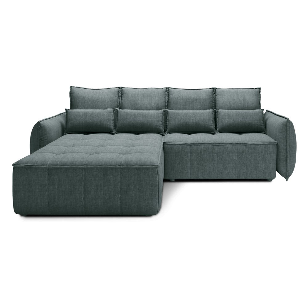 Zelená zamatová rozkladacia/s úložným priestorom rohová pohovka (ľavý roh/s leňoškou) Campo – ELTAP