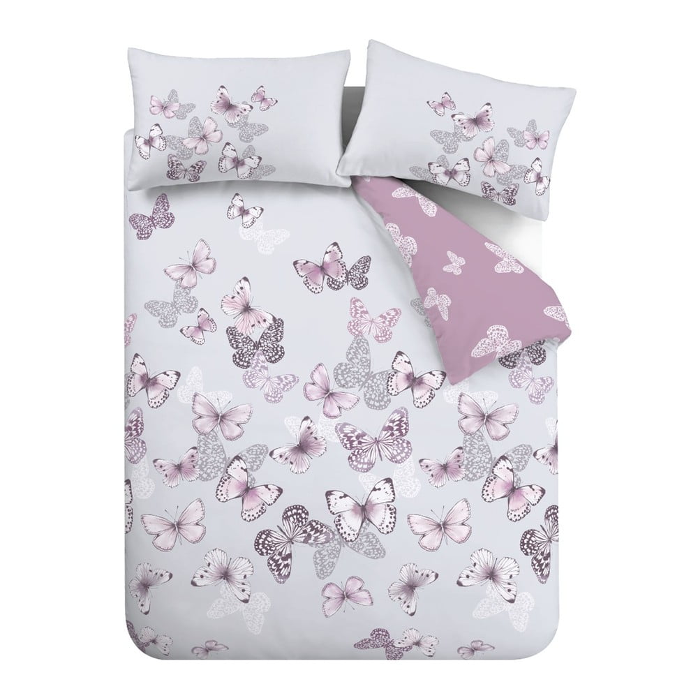 Ružové/svetlosivé obliečky na dvojlôžko/predĺžené 230x220 cm Scatter Butterfly – Catherine Lansfield