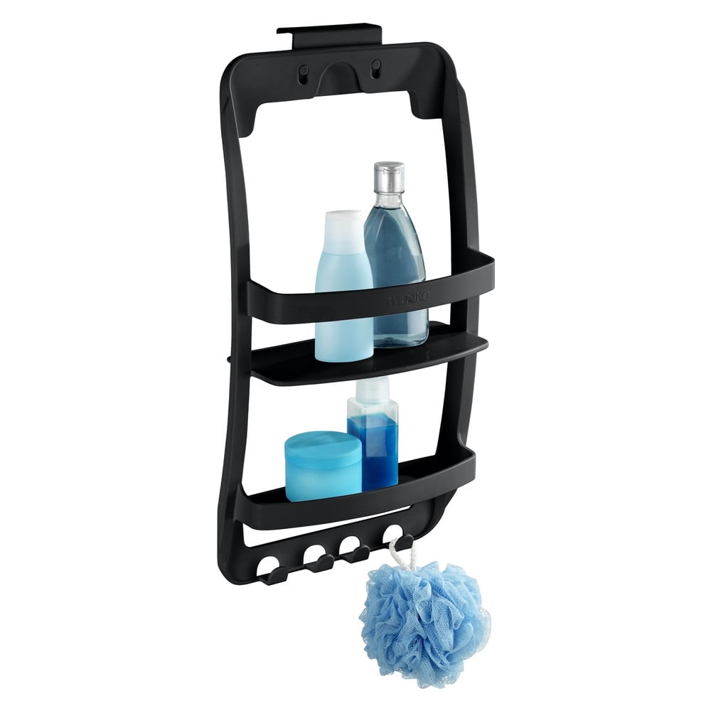 Čierna závesná/bez vŕtania plastová kúpeľňová polička Universal – Wenko