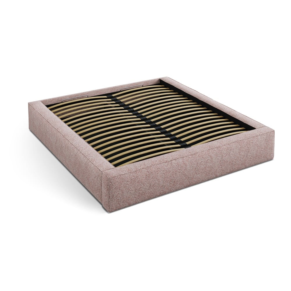 Svetloružová čalúnená dvojlôžková posteľ s úložným priestorom s roštom 200x200 cm Simon – Micadoni