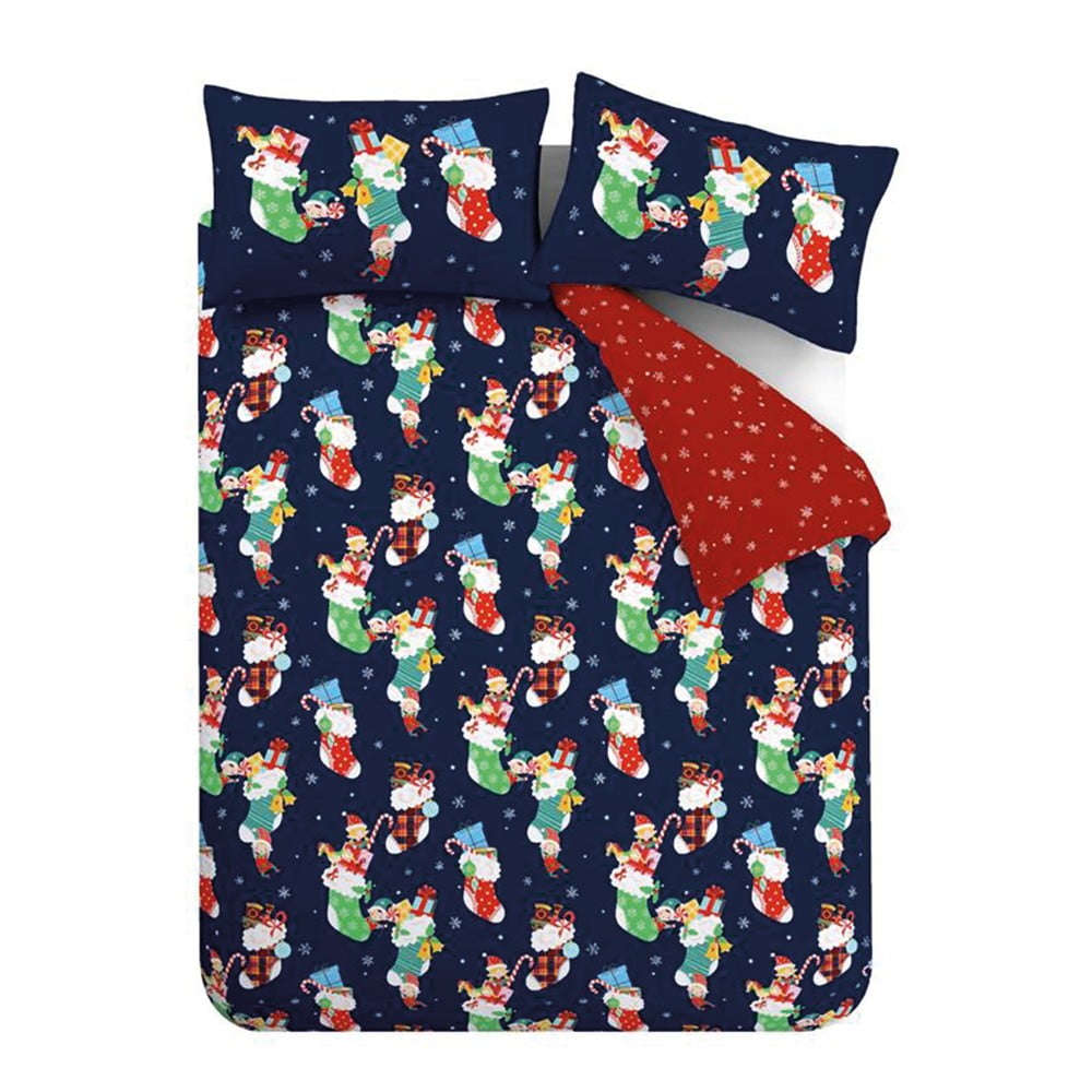 Červené/modré detské obliečky na dvojlôžko 200x200 cm Christmas Elves – Catherine Lansfield