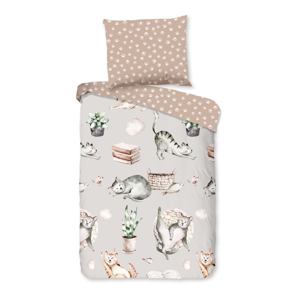 Sivé/hnedé bavlnené detské obliečky do postieľky 120x150 cm Catlife – Good Morning