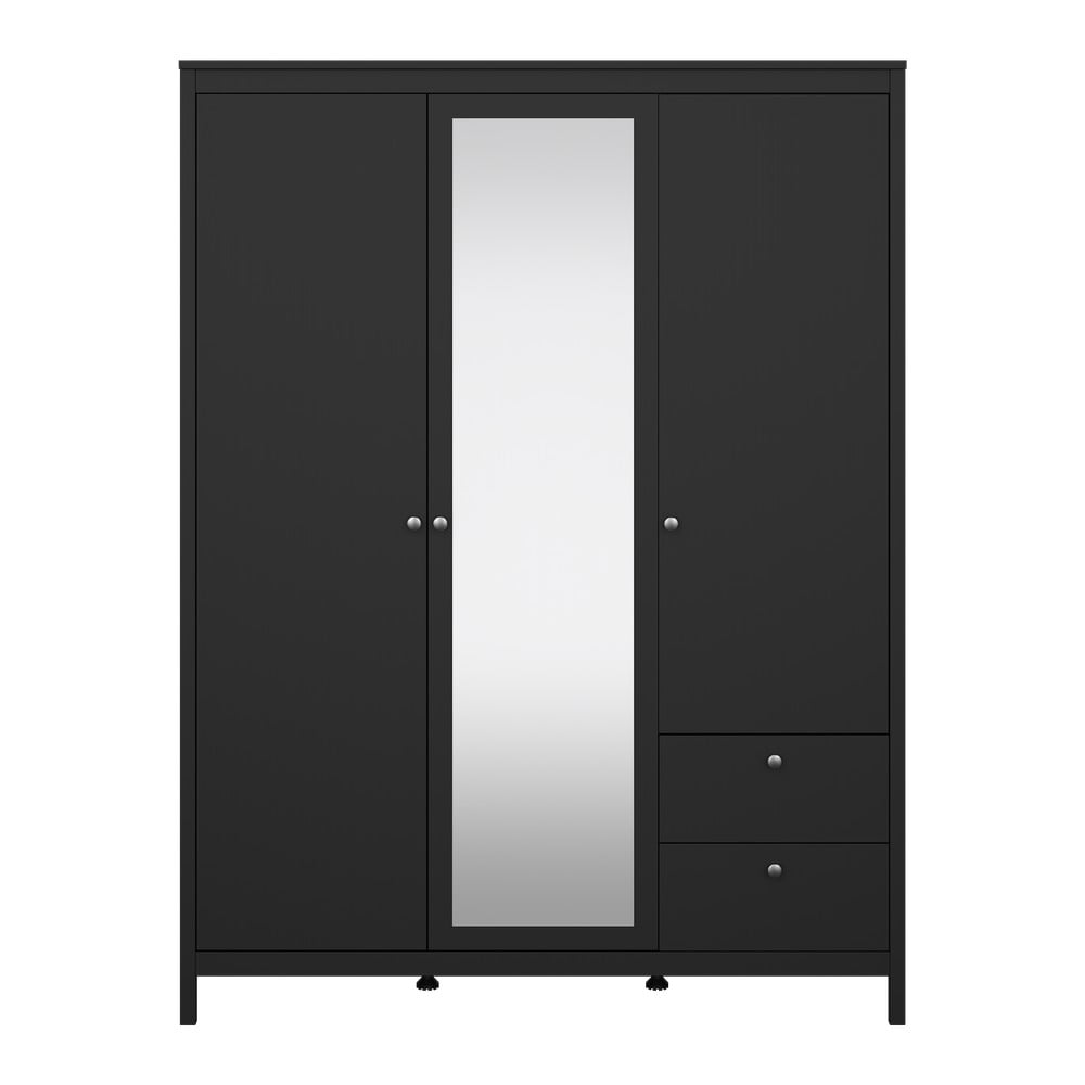 Čierna šatníková skriňa so zrkadlom 150x199x58 cm Madrid – Tvilum