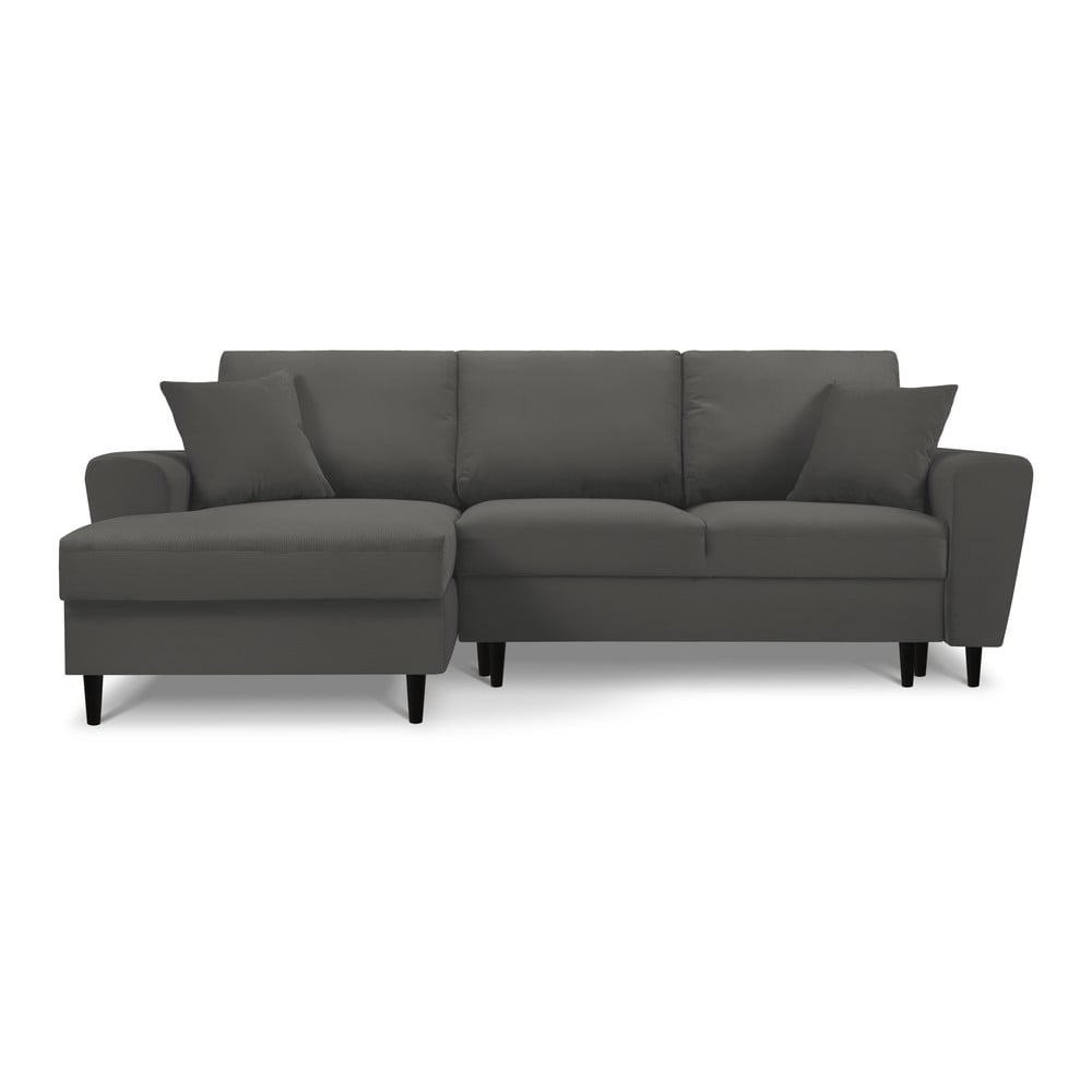 Tmavosivá menčestrová rozkladacia rohová pohovka Micadoni Home Moghan