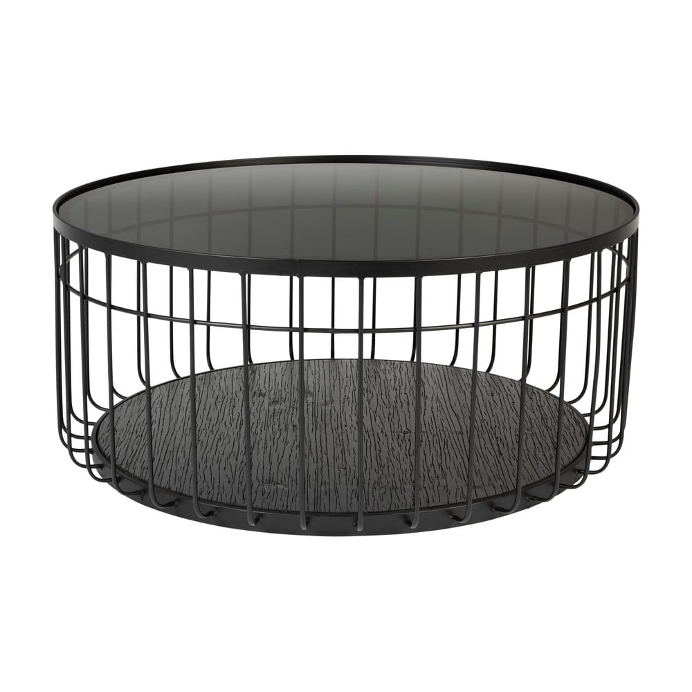 Čierny okrúhly konferenčný stolík so sklenenou doskou 80x80 cm Lance – White Label