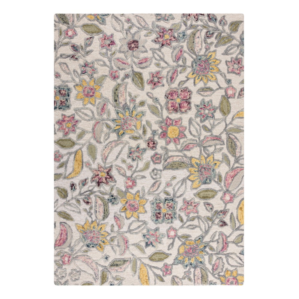 Krémový ručne tkaný vlnený koberec 120x170 cm Tania Floral – Flair Rugs