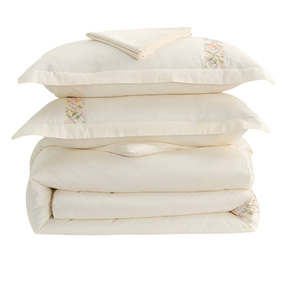 Krémové obliečky na dvojlôžko/predĺžené z bavlneného saténu s plachtou/6-dielne 240x220 cm Maison Bloom – Mila Home Luxury