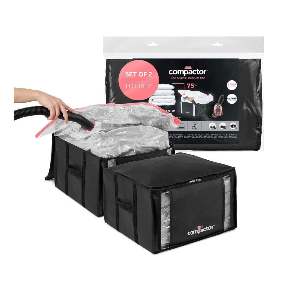 Vákuové/vystužené látkové úložné boxy na oblečenie v súprave 2 ks 42x25x25 cm Black Edition – Compactor