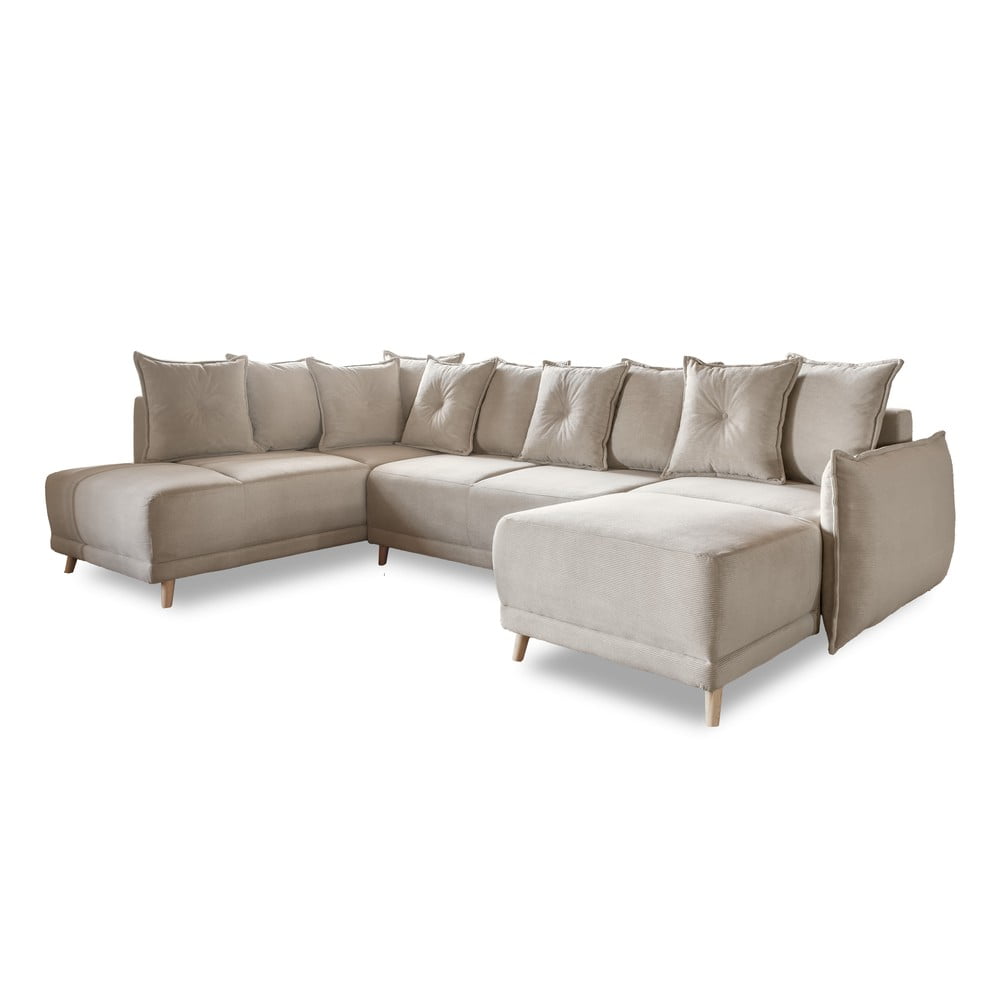 Béžová menčestrová rozkladacia rohová pohovka (ľavý roh/do "U") Lazy Lukka – Miuform