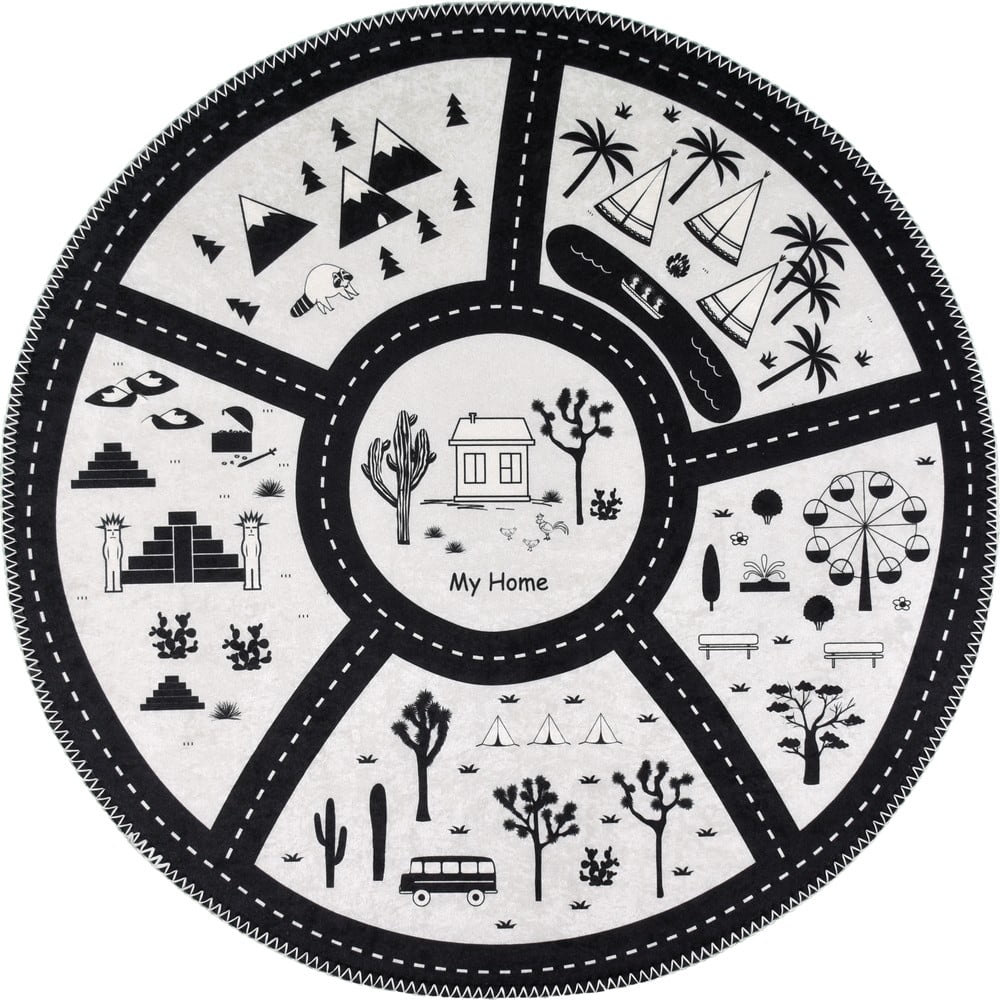 Čierno-biely prateľný detský hrací koberec ø100 cm My Home – Vitaus