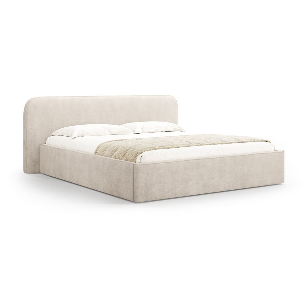 Béžová čalúnená dvojlôžková posteľ s úložným priestorom s roštom 180x200 cm Elizabeth – Micadoni