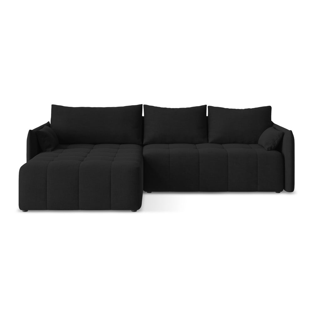 Čierna rozkladacia/s úložným priestorom rohová pohovka (ľavý roh/s leňoškou) Moku – Makamii