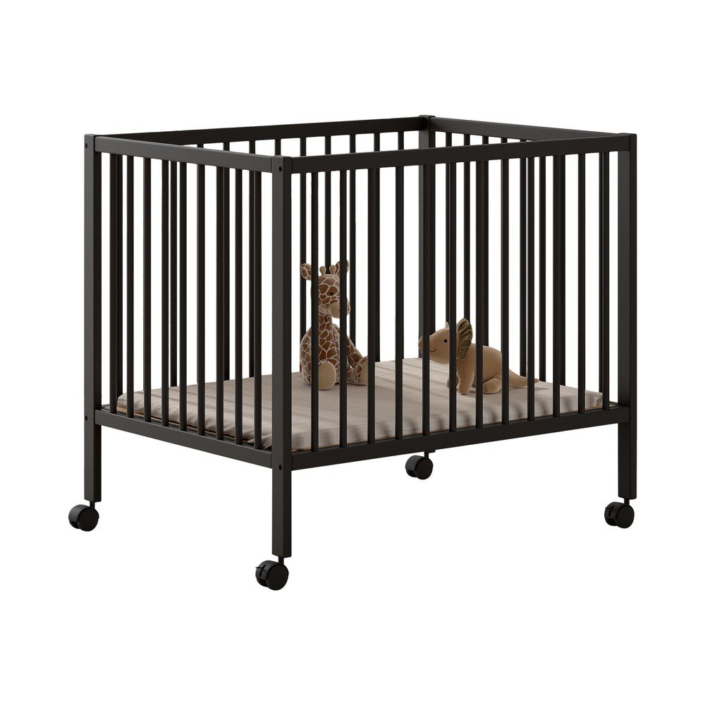 Antracitová detská ohrádka z bukového dreva s nastaviteľnou výškou/na kolieskach 95x75 cm Dino – Vipack