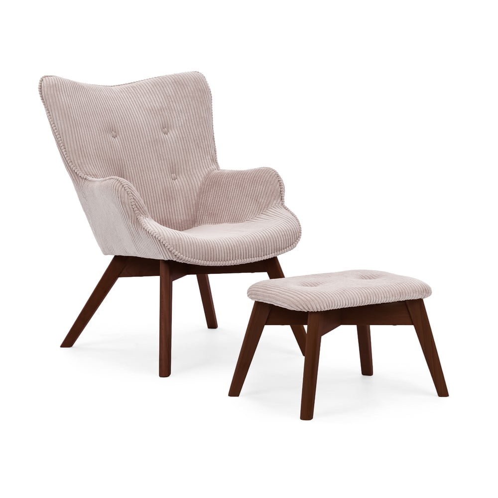 Svetloružové menčestrové kreslo s podnožkou Niko – Ropez