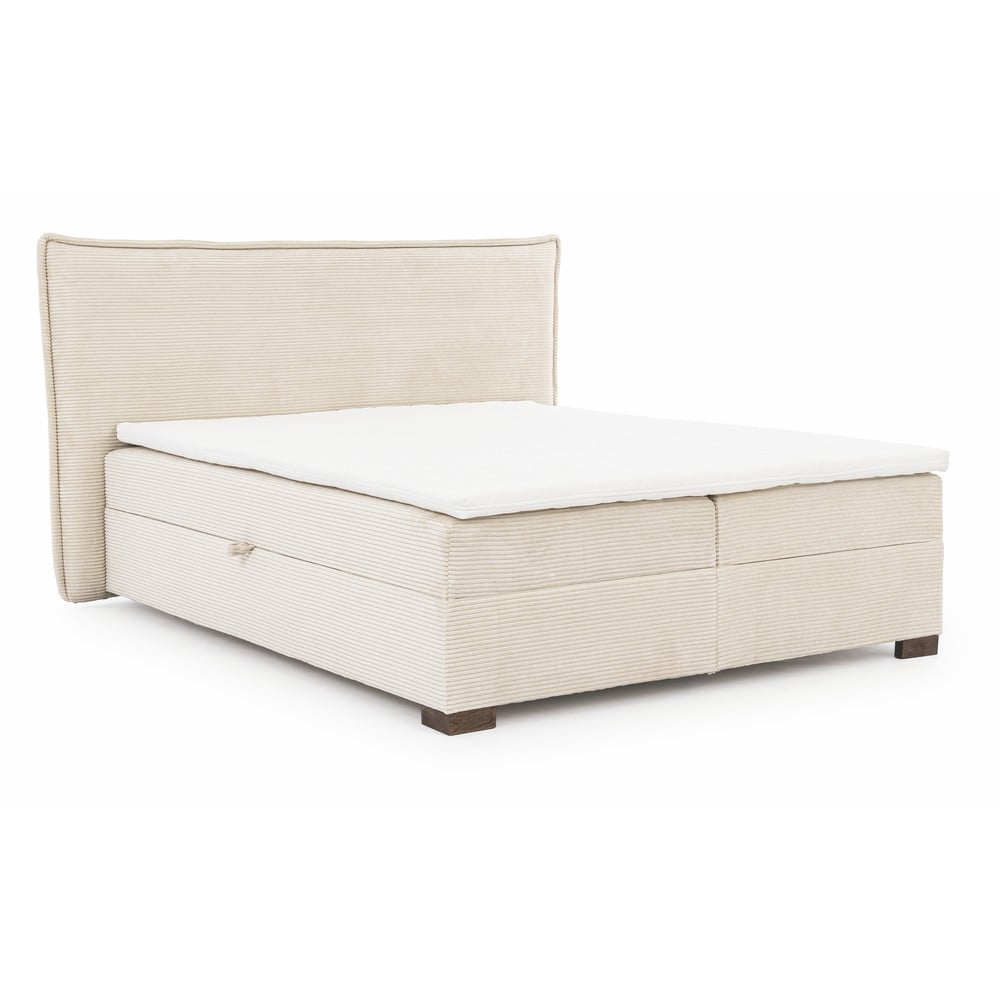 Béžová boxspring posteľ s úložným priestorom 140x200 cm Lysa – Ropez