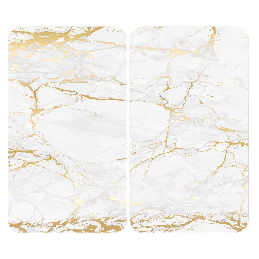 Sada 2 sklenených krytov na sporák v bielo-zlatej farbe Wenko Marble
