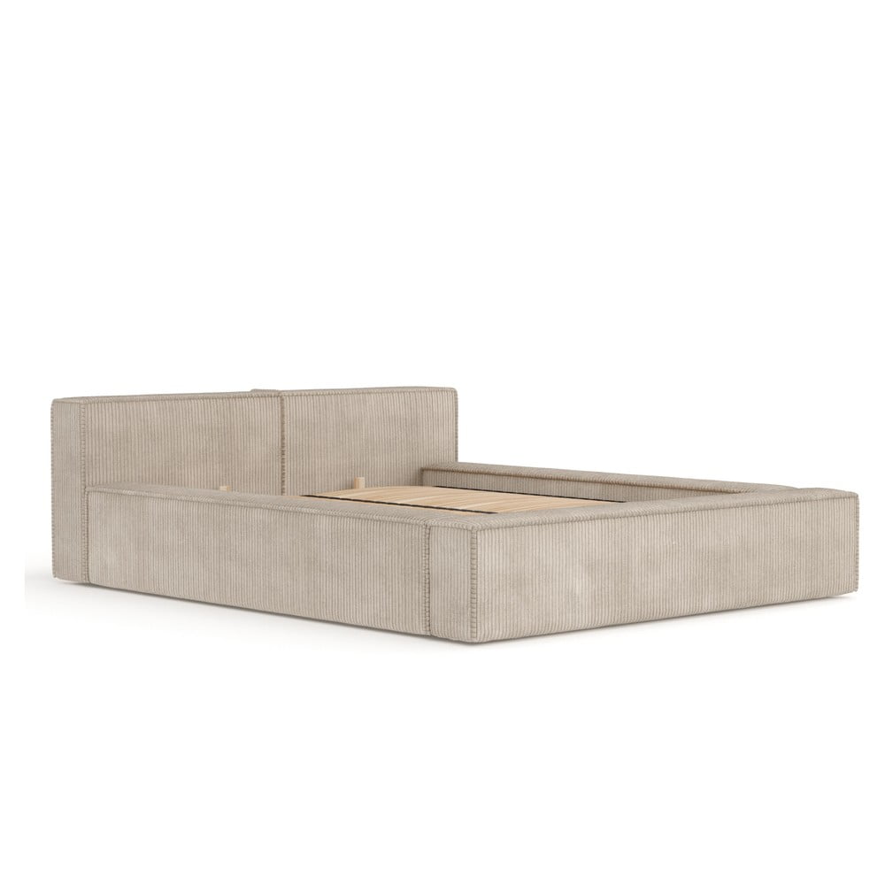 Béžová čalúnená dvojlôžková posteľ s úložným priestorom s roštom 200x200 cm Voliera – Maison de Rêve