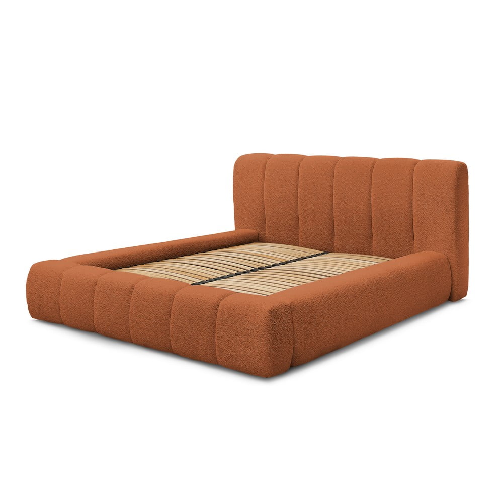 Oranžová čalúnená dvojlôžková posteľ s úložným priestorom s roštom 160x200 cm Denali – Bobochic Paris