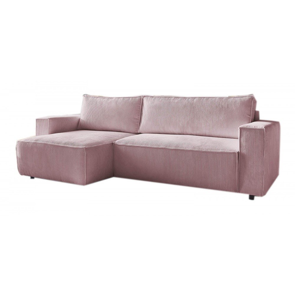 Ružová menčestrová rozkladacia rohová variabilná pohovka Nihad – Bobochic Paris