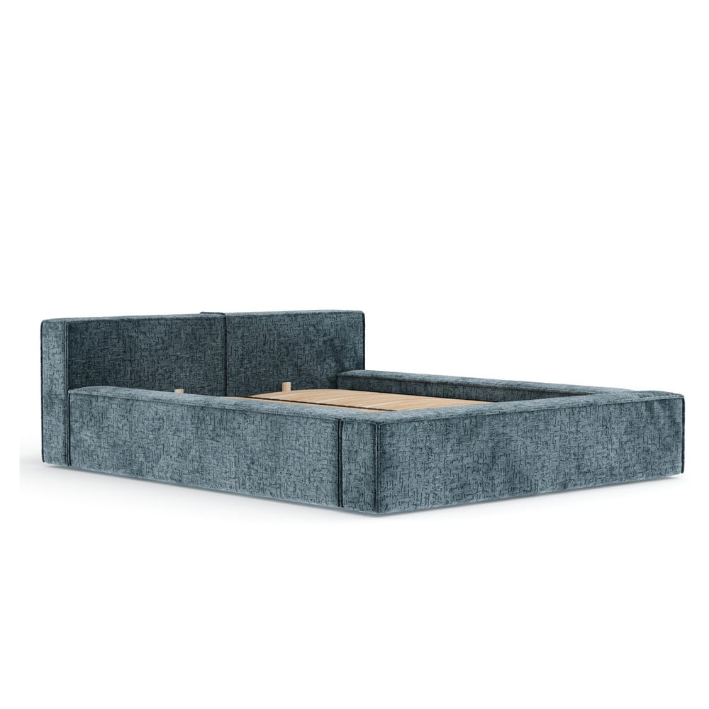 Sivomodrá čalúnená dvojlôžková posteľ s úložným priestorom s roštom 140x200 cm Voliera – Maison de Rêve