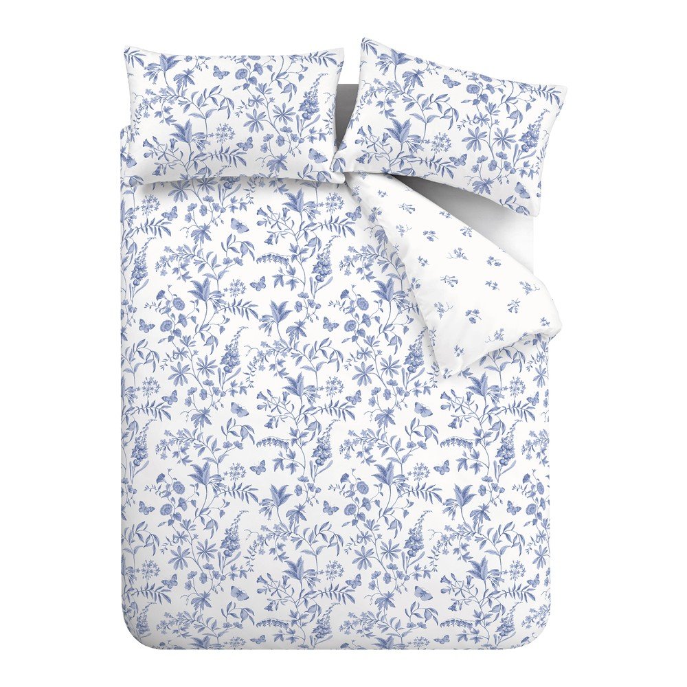 Modré obliečky na jednolôžko z bavlneného perkálu 135x200 cm Thea Floral – Bianca