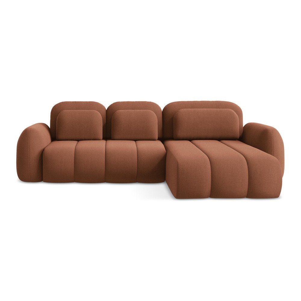 Terakotová rozkladacia/s úložným priestorom rohová pohovka z textílie buklé (pravý roh/s leňoškou) Pele – Makamii