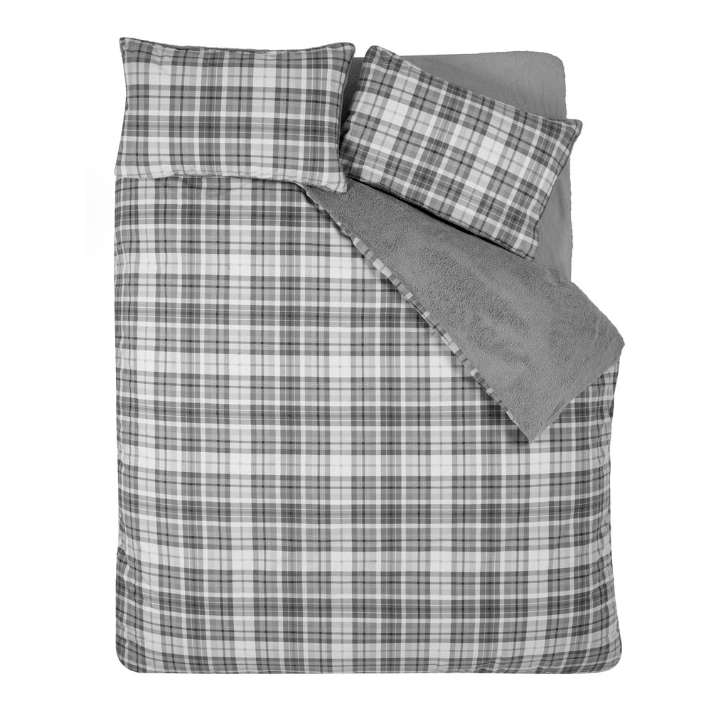 Sivé obliečky na dvojlôžko s baránkom 200x200 cm Cosy Sherpa Check – Catherine Lansfield