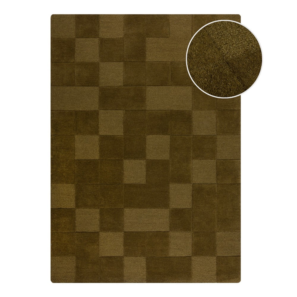 Kaki ručne tkaný vlnený koberec 120x170 cm Checkerboard – Flair Rugs