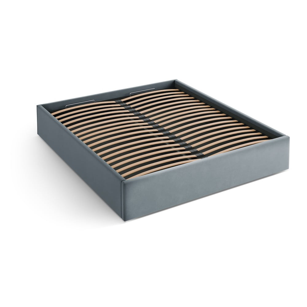 Svetlomodrá čalúnená dvojlôžková posteľ s úložným priestorom/bez čela s roštom 200x200 cm Susan – Micadoni