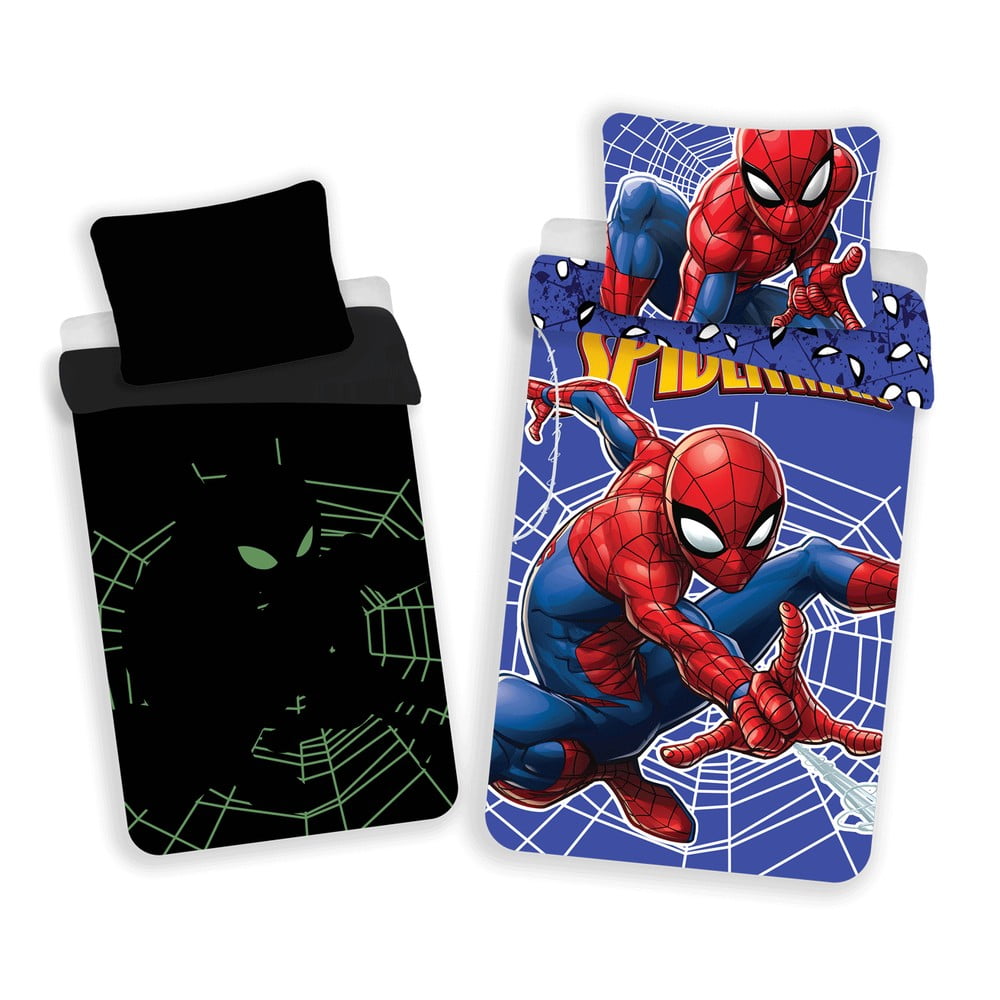 Červeno-modré bavlnené detské obliečky so svietiacim efektom na jednolôžko 140x200 cm Spider-man – Jerry Fabrics