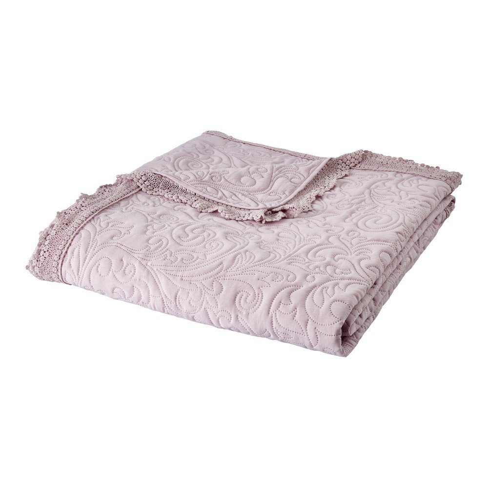 Ružový prešívaný pléd 220x230 cm Bridgerton Silhouette Floral Lace – Catherine Lansfield