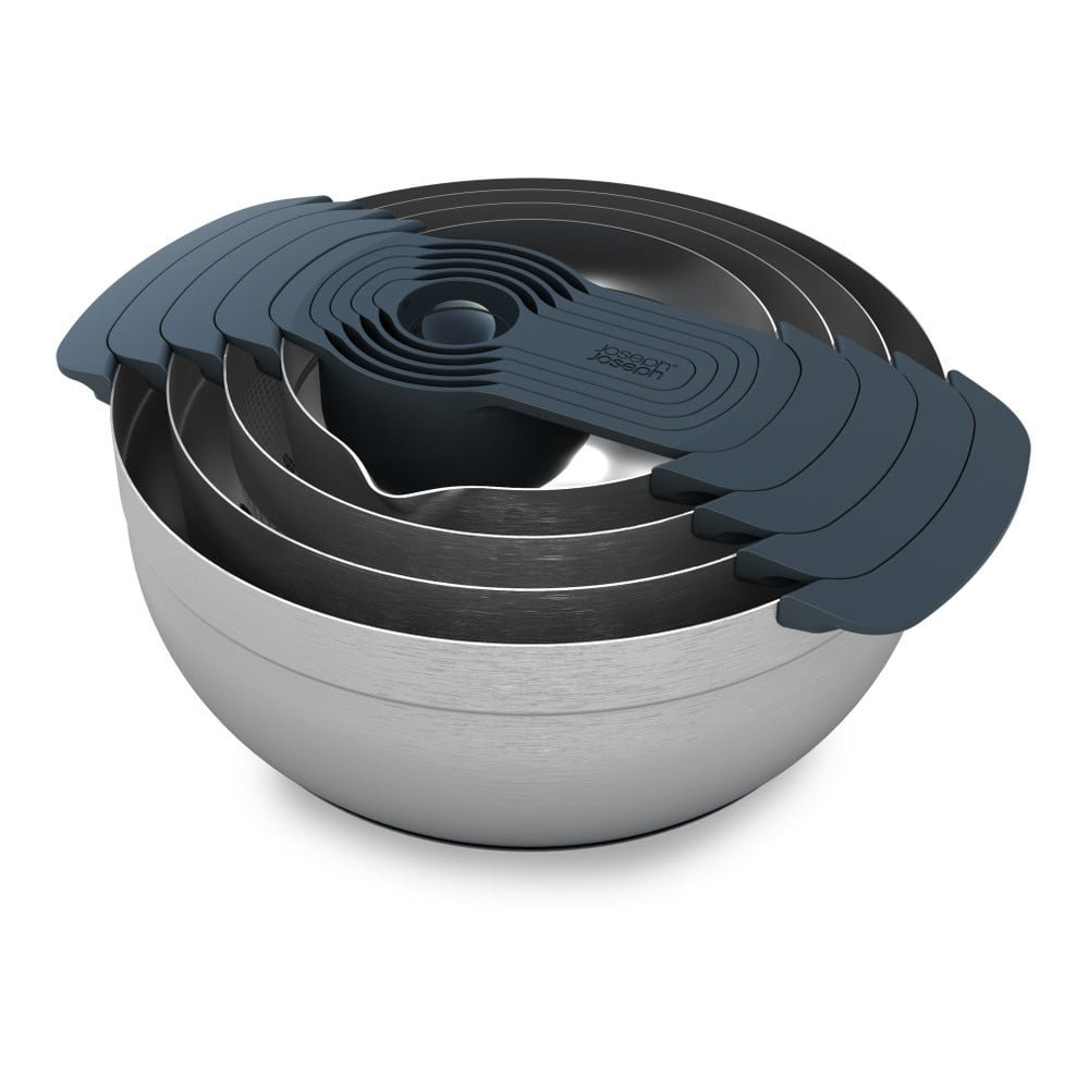 Misy v lesklo striebornej farbe v súprave 9 ks Nest 100 Collection – Joseph Joseph