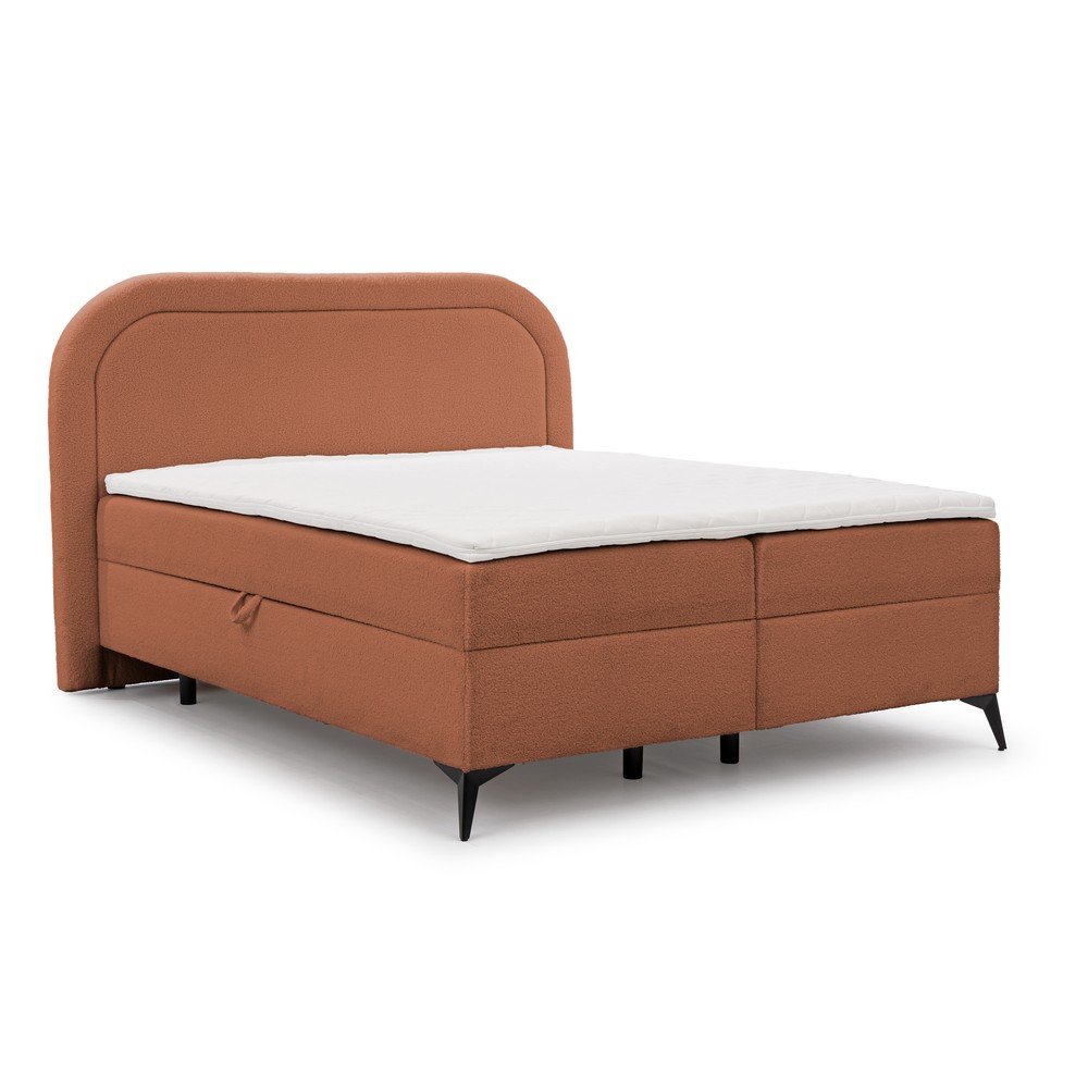 Oranžová boxspring posteľ s úložným priestorom 140x200 cm Ornes – Ropez