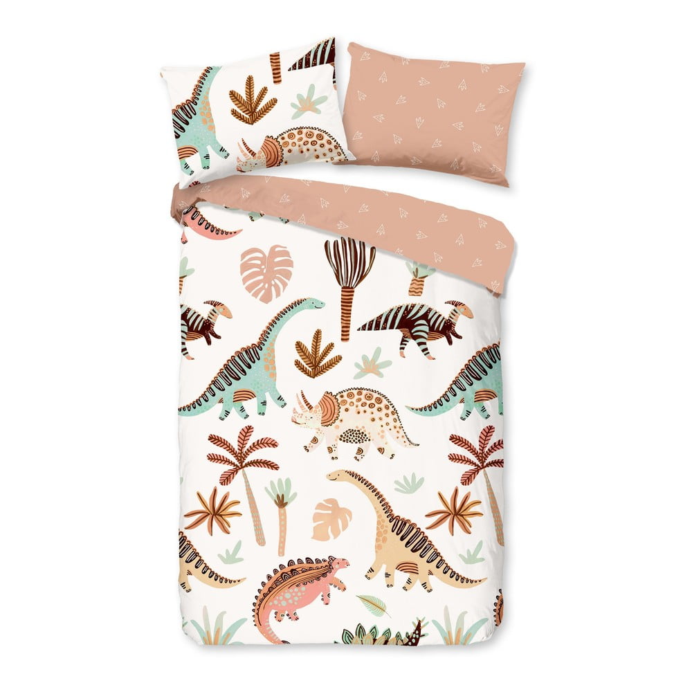 Hnedé/béžové bavlnené detské obliečky do postieľky 100x135 cm Dino – Good Morning