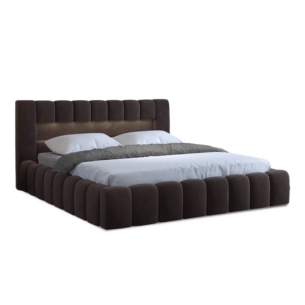 Tmavohnedá čalúnená dvojlôžková posteľ s úložným priestorom s roštom 180x200 cm Lamica – ELTAP