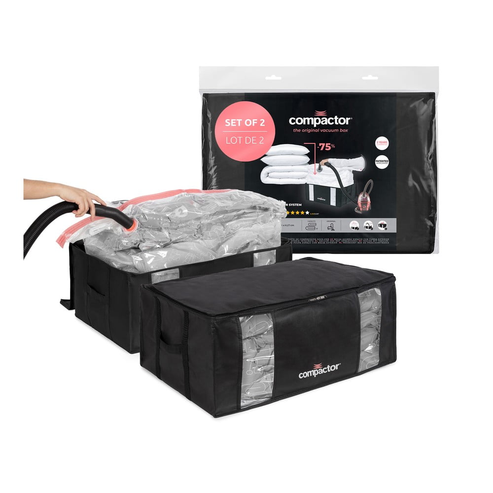 Vákuové/vystužené látkové úložné boxy na oblečenie v súprave 2 ks 65x45x27 cm Black Edition – Compactor