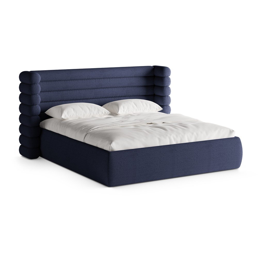 Modrá čalúnená dvojlôžková posteľ s úložným priestorom s roštom 160x200 cm Mount – Micadoni