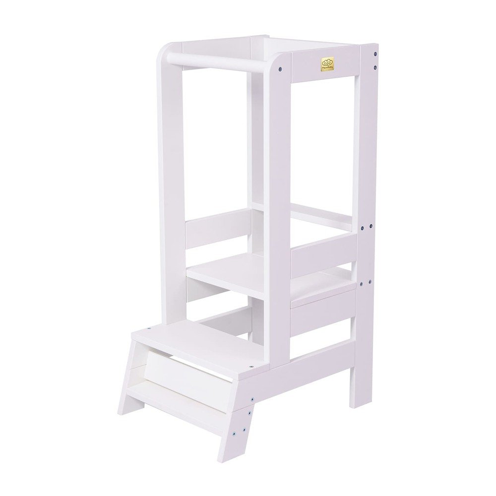 Biela učiaca veža z borovicového dreva Montessori – Meowbaby