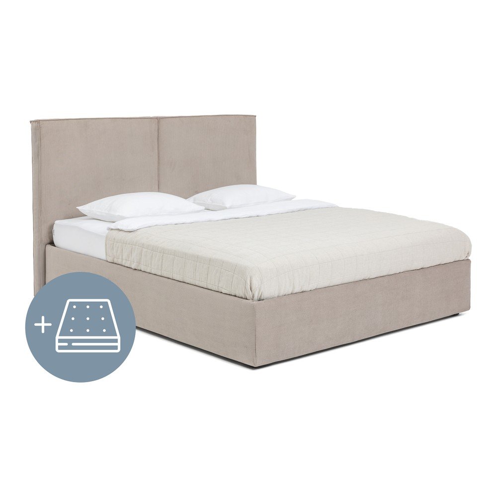 Čalúnená dvojlôžková posteľ taupe s úložným priestorom s matracom/s roštom 160x200 cm Thessa Bold – Bonami Selection