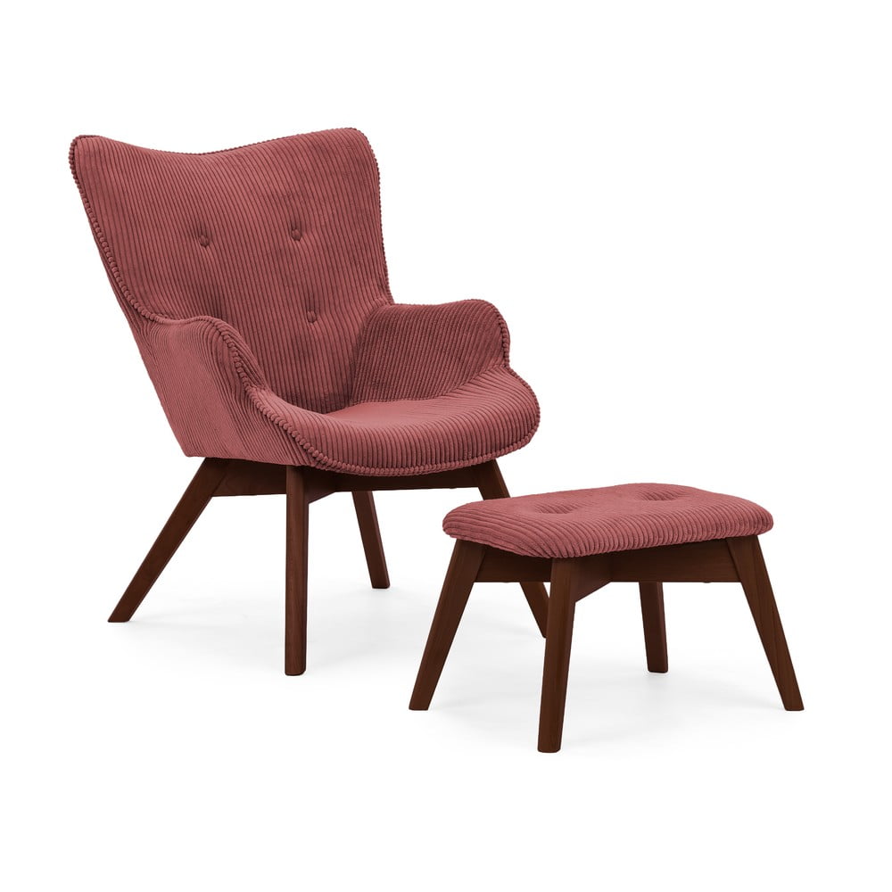 Červené menčestrové kreslo s podnožkou Niko – Ropez