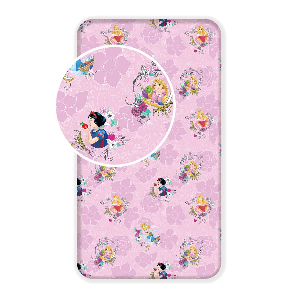 Ružová napínacia bavlnená detská plachta 90x200 cm The Pincesses "Pink" – Jerry Fabrics
