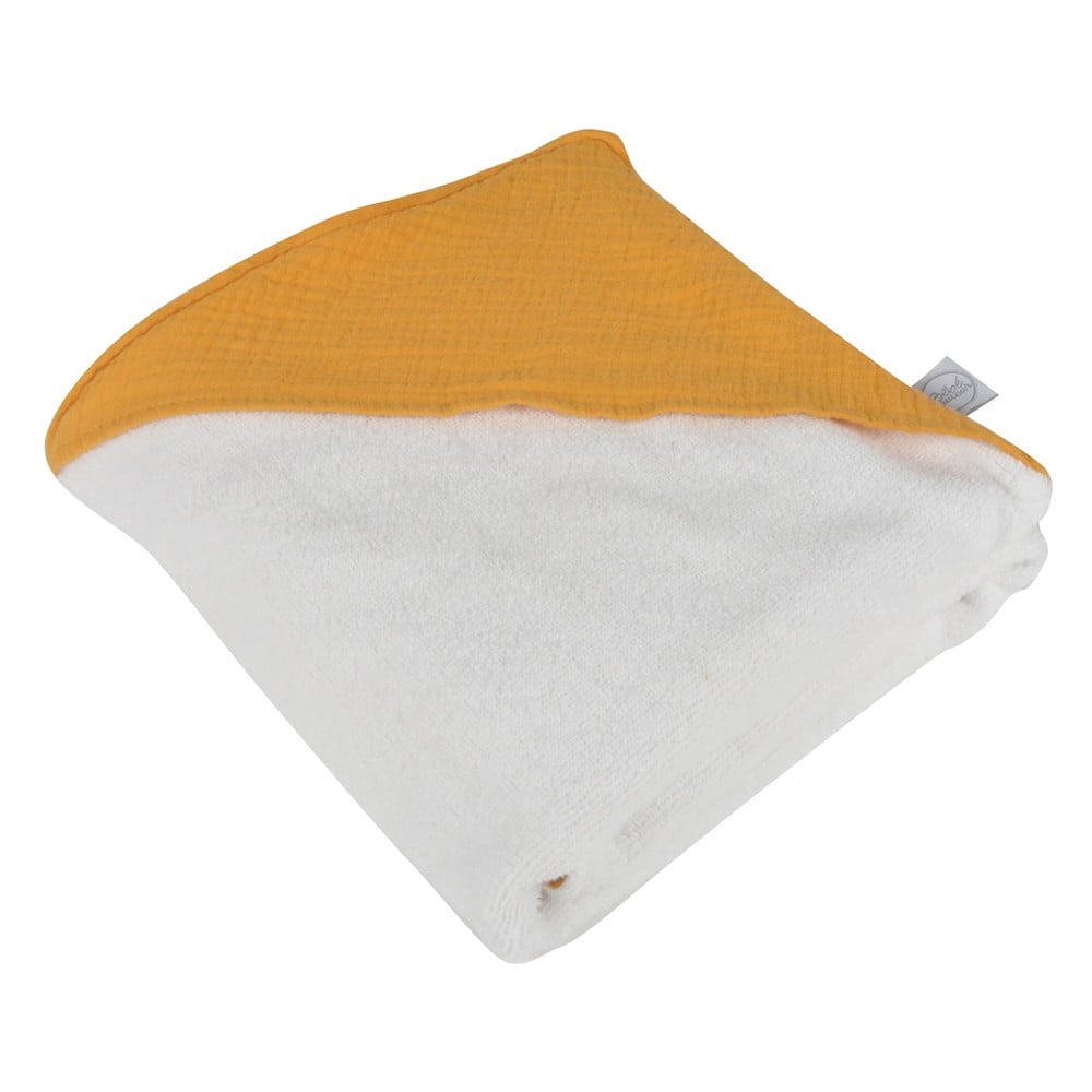 Žltá mušelínová detská osuška s kapucňou 75x75 cm – Bébé Douceur