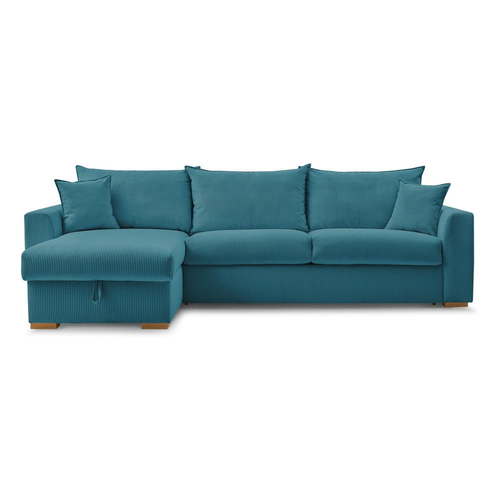 Modrá menčestrová rozkladacia rohová pohovka (variabilná) Augustin – Bobochic Paris