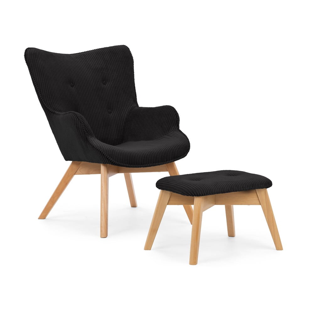 Čierne menčestrové kreslo s podnožkou Niko – Ropez