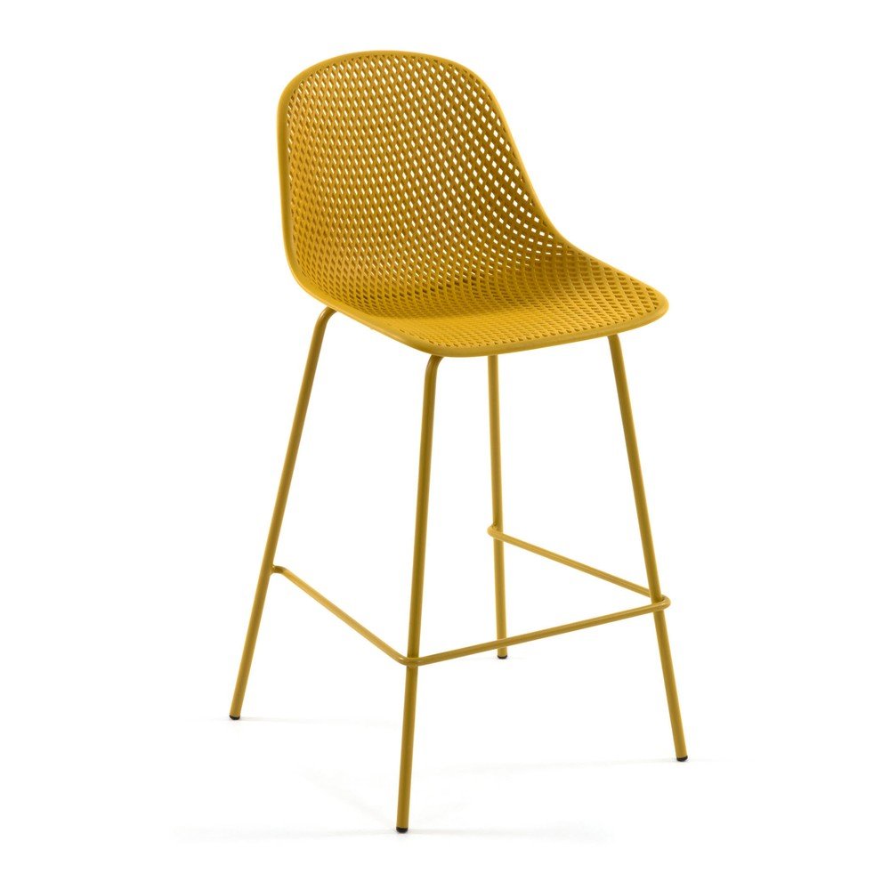 Okrovožltá kovová/plastová záhradná barová stolička Quinby – Kave Home